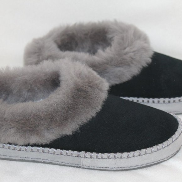 NIB UGG WRIN BLACK SUEDE SHEARLING SLIPPERS - Picture 5 of 8